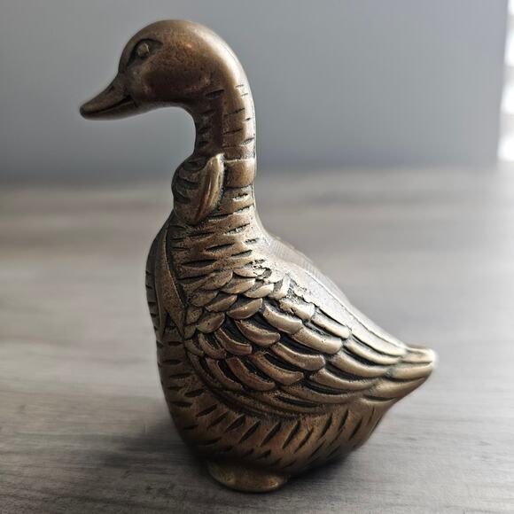 Vintage Solid Brass Duck Figurine Collectible Goose Home Decor Bird Mid Century - Picture 4 of 11